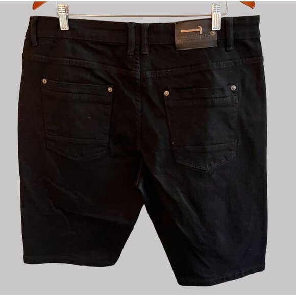 Copper Rivet Jean Shorts Mens 38 Black Hip Hop Denim Distressed Paint Patched - Picture 2 of 12